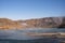 Beautiful landscape with river and evaporations above river in autumn.