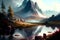 Beautiful landscape with rocky outcropping and distant mountains, generative ai