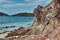 Beautiful landscape rocky stalactite reefs on the shore of Philippine Islands.