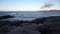 Beautiful landscape of round shape rocks beach with Barents Sea at the arctic coast background