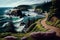 Beautiful landscape rugged Oregon Summer Coastline with winding road