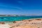 Beautiful landscape sand beach near of Nissi beach and Cavo Greco in Ayia Napa, Cyprus island, Mediterranean Sea. Amazing blue