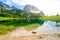 Beautiful landscape scenery of the Gaisalpsee and Rubihorn Mountain at Oberstdorf, Reflection in Mountain Lake, Allgau Alps,