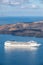 Beautiful landscape with sea view. Cruise ship in blue bay. Wonderful travel landscape. Travel and tourism transportation