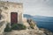 Beautiful landscape with sea view of the Nea Kameni, a small Greek island in the Aegean Sea near Santorini