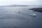 Beautiful landscape with sea views. Cruise ship in sea near NEA Kameni, a small Greek island in the Aegean sea near Santorini.