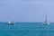 Beautiful landscape seaview with catamaran and boat at beach of Laem Panwa Cape famous attractions in Phuket island, Thailand