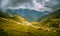 Beautiful landscape of sheep grazing in Carpathian mountains