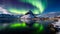 beautiful landscape showcasing mountain peaks, the mesmerizing glow of the Northern Lights