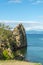 Beautiful landscape of Siberian Lake. Panoramic view of Cape Burhan. Olkhon island-heart of lake Baikal