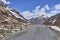 Beautiful landscape with snow capped Himalaya mountains with Manali Leh Highway in India