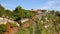 Beautiful landscape of stone cliffs, ocean waves and oceanscape. Aerial top view. Bali, Indonesia.