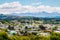 Beautiful landscape of the town with blue sky and snow mountain. Omaru, New Zealand