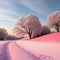 Beautiful landscape with vibrant candy floss pink colors, tale atmosphere