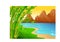 Beautiful Landscape View With Beach, Mountain, And Trees Cartoon