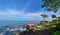 Beautiful landscape view of  bungalows, hill, blue sky and sea at Gaw Yan Gyi island, Myanmar.