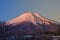 Beautiful landscape view of Fuji mountain or Mt.Fuji covered with white snow in winter seasonal at Yamanaka Lake.