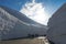 Beautiful landscape view of giant snow wall, Tateyama Alpine Route, Japan Alps. Toyama Prefecture, Japan.