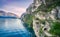 Beautiful landscape. View of Lake Garda and the Ponale trail carved into the rock of the mountain , Riva del Garda,Italy. Popular