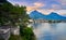 Beautiful landscape. View of Lake Garda and the Ponale trail carved into the rock of the mountain , Riva del Garda,Italy. Popular