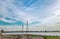 A beautiful  landscape  view  of a river and five towers.