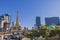 Beautiful landscape view of Strip Road between casino hotels with Eiffel Tower in background. Las Vegas, Nevada,