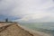 Beautiful landscape view of sunset Miami South  Beach coast line. Sand beach, Atlantic Ocean. USA.