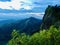 A beautiful landscape view of top of a mountain with graceful evening sunlight