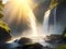 beautiful landscape view of waterfall in the rainy morning