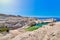 Beautiful landscape of white rocks on Sarakiniko beach, Aegean sea, Milos island, Greece. Empty cliffs, summer sunshine