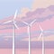 Beautiful landscape with windmills.Vector image of an alternative energy resource