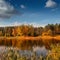Beautiful landscape. wonderful autumn sunny day. sky with majestic clouds over the lake in the forest breathtaking scenery.
