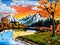 Beautiful landscapes of mountains, trees and lakes. Beautiful picture of Autumn.