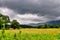 Beautiful lansdcape with blue cloudy sky in Caucasus mountains