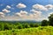 Beautiful lansdcape with blue cloudy sky in Caucasus mountains