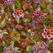 Beautiful lantana flowers with green leaves on brown and orange background. Seamless floral pattern. Watercolor painting.