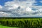 Beautiful lasacien autumnal landscape with green hills and viney