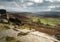 Beautiful late evening Autumn light over Stanage Edge Peak District