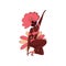 Beautiful Latino woman in dancing action. Brazilian samba dancer. Girl in pink costume with feathers. Vector design