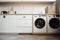 Beautiful laundry room design with modern washer and dryer set