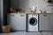 Beautiful laundry room design with modern washer and dryer set