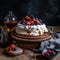 A beautiful layered pavlova cake with creamy mascarpone and raspberries
