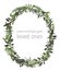 Beautiful leafy frame wreath of eucalyptus, brunia, fern and boxwood branches isolated on white. For wedding invitations,