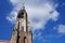 Beautiful leaning tower stands in historical part of Delft