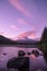 Beautiful lenticular clouds begin to form at sunset over Mt Hood and Trillium Lake, Oregon