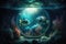 beautiful life underwater by moonlight in ocean with aquarium fish in space