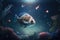 beautiful life underwater by moonlight in ocean with aquarium fish in space