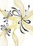 Beautiful light abstract background with lace flowers bows gold black on white