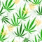 Beautiful light green and yellow botany tropical floral and green leaf pattern on white