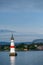 Beautiful lighthouse shaped navigation aid in the Oslo Fjord, Norway